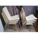 8 WHITE WOOD & CHROME STACKING STOOLS OR CHAIRS
