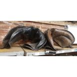 1 BLACK & 1 BROWN HORSE SADDLES, 1 WITH STIRRUPS