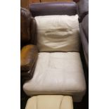 RETRO CREAM COLOURED LEATHERETTE EASY CHAIR WITH FOOT REST (NOT MATCHING)