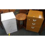 2 MODERN CHEST OF DRAWERS - 1 WHITE & 1 BROWN & A CIRCULAR OCCASIONAL TABLE