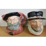 2 LARGE TOBY JUGS FULL STAFF D6287 & BEEFEATER D6206