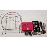 PINK METAL CASH BOX CONTAINING MISC COSTUME JEWELLERY & ART DECO MAGAZINE RACK