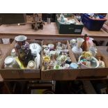 3 CARTONS OF MIXED CHINAWARE INCL: CUPS, JUGS, CHAMBER POTS, SOUP TUREEN, JELLY MOULDS & FIGURINES