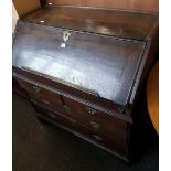 GEORGE I OAK BUREAU WITH 2 LONG & 2 SHORT DRAWERS WITH SECRET COMPARTMENT