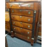 INLAID MAHOGANY WITH PILLAR FRONT CHEST OF 6 DRAWERS