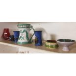 SHELF OF POTTERY & GLASSWARE