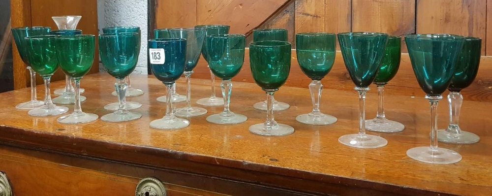 QTY OF GREEN GLASS STEMMED GOBLETS