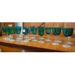 QTY OF GREEN GLASS STEMMED GOBLETS