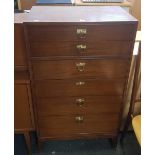 G-PLAN NARROW CHEST OF 6 DRAWERS WITH BRASS HANDLES