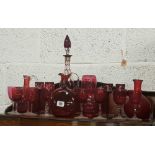 QTY OF CRANBERRY GLASSES & JUGS