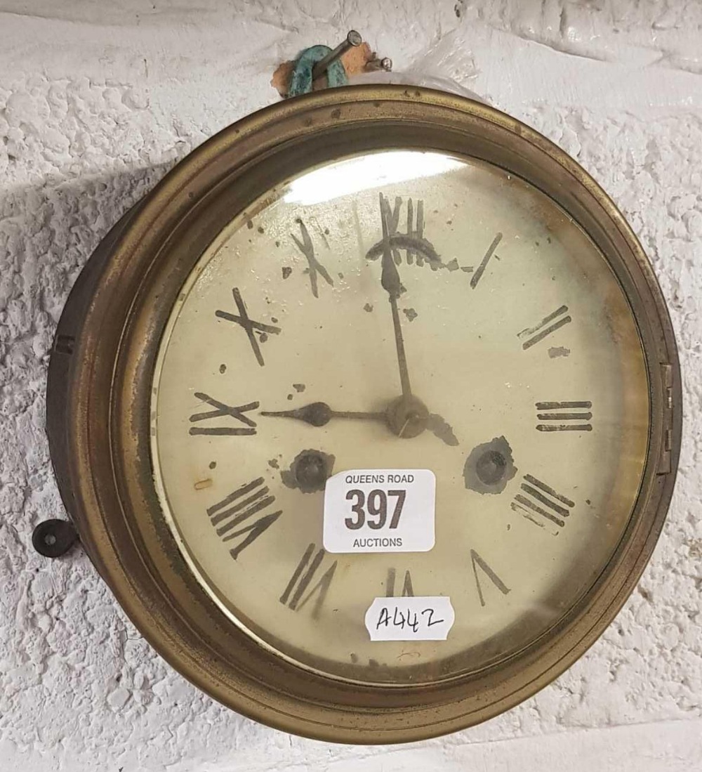 BRASS BULK HEAD CLOCK WITH ROMAN NUMERALS