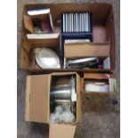 CARTON WITH CD'S, BOXED COOKING WARE & A 3 BAND PORTABLE RADIO
