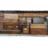 QTY OF WOODEN STORAGE BOXES INCL: A WRITING SLOPE, CUTLERY BOX & 1 WITH CARVED LID SAYING ''
