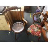 MAHOGANY SPINDLE BACK ELBOW CHAIR & MAHOGANY CARD BACK DINING CHAIR