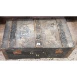 WOODEN TRAVEL TRUNK OR TOOL CHEST WITH SIDE HANDLES