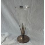 A silver mounted vase with glass body, 10" high. London 1910