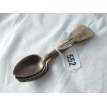 A set of five Victorian FP tea spoons. London 1849 by CB 106gms.