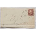 1858 cover Plymouth to Lanceston canc .Plymouth duplex on plate 56 on backstamp