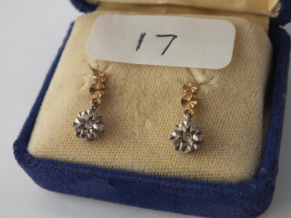 A boxed pair of diamond drop earrings in 9 ct