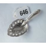 Another Georgian caddy spoon, the pierced bowl with leaf engraving. B'ham 1813 by IT