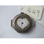 A ladies silver wrist watch with heart shaped face