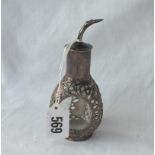 A Chinese silver mounted glass body bitters bottle, 5" high. The base stamped SAMMY?