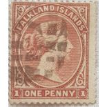 Falklands SG7y - 1885-91. Pale claret. Cork cancel. Fine used. Cat £170