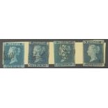 1849 2d blue - white lines PL3 E5 11 "J" flaw - neat cncs (40