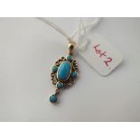 A five stone turquoise pendant set in 9 ct - 2.6gms