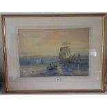 Frank Kelsey - "Boats by pier" - 13" x 18" - Ex Tamar Gallery