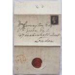 1840 Dec. Entire London address. Franked by ordinary 4 Marg 1D, black plate - 4 or 5 - tied by