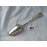 A good early George III table spoon, Hanoverian pattern with shell back to bowl. London 1767 by