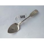 A Victorian Exeter jam spoon with scale decoration, 1875. By JW & Co