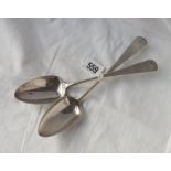 A pair of George III table spoons with contemporary initials. London 1791 by SG EW 123gms.