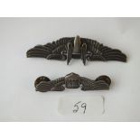 Two sterling brooches in the form of wings - 1 with no pin