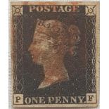 Penny black - plate 7 LET.P-F. Red MX. Four clear margins