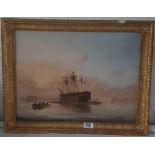 Nickolas Condy - "Shipping in Plymouth harbour" On board - 11.5" x 16" - Signed and inscribed
