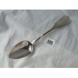 An Irish fiddle pattern table spoon. Dublin 1825 by FP? 69gms.