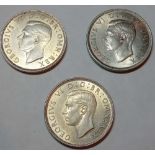 Three florins 1941, 1945, 1948 unc