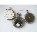 Three gents metal pocket watches a/f - (1 x military)