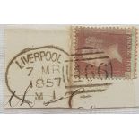 1857 Liverpool Spoon on 1d red LC Die 2 plate 47, on piece R