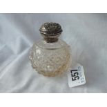 A salts jar the cut glass body with stopper, 3" high. B'ham 1906