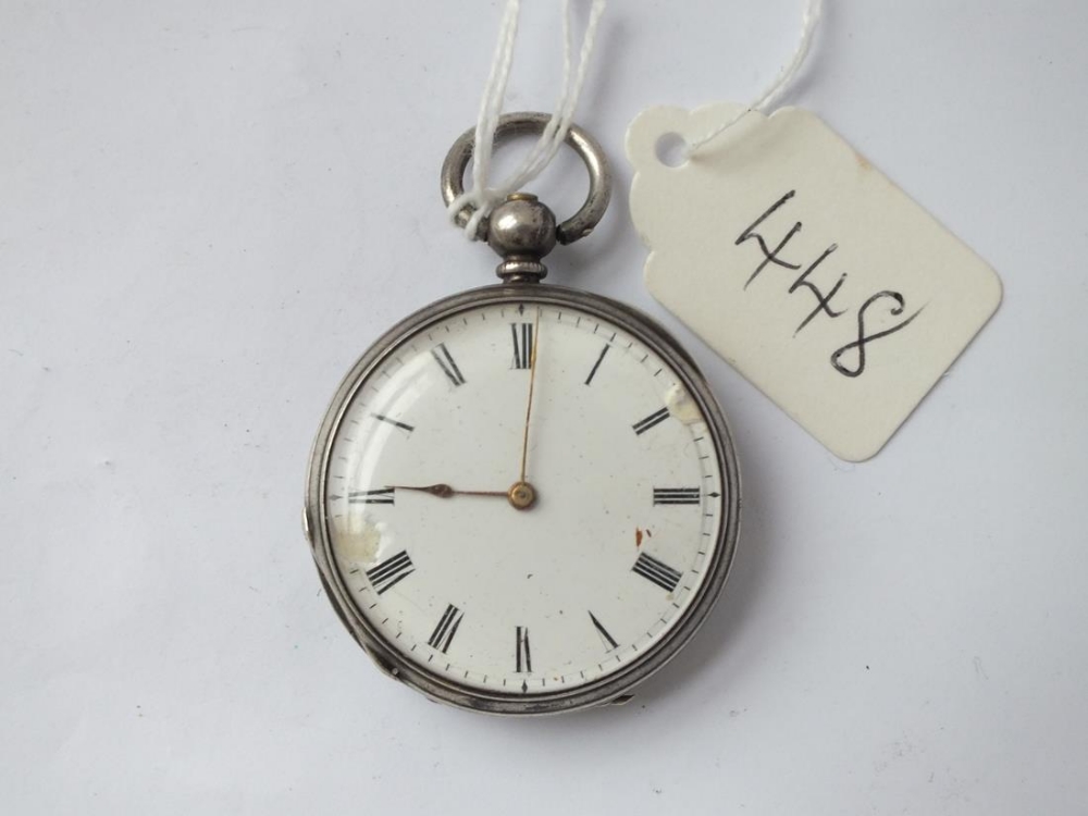 A ladies silver fob watch - enamelled face damaged