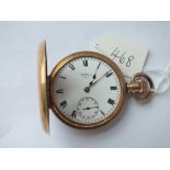 A rolled gold half hunter pocket watch by Waltham with seconds dial