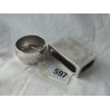 A match box holder (sterling) and a napkin ring. 38gms.