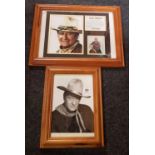 PRESENTATION PLAQUE FOR JOHN WAYNE THE DUKE, WITH 2 COLOUR PHOTOGRAPHS AND BIOGRAPHY TOGETHER WITH A