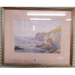 GILT FRAMED WATERCOLOUR BY W.H.HALL OF COASTAL CLIFF SCENES