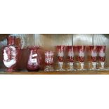 SHELF OF CRANBERRY GLASS