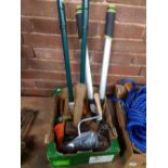 3 CARTONS OF VARIOUS HAND AND TOOLS, INCLUDING PANEL SAWS, BRANCH LOPPERS AND 2 BADMINTON RACKETS