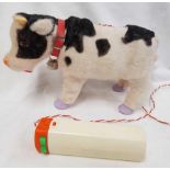 BLACK AND WHITE BATTERY OPERATED HORNED COW WITH BELL, MANUFACTURED BY IWAYA COOPERATION JAPAN